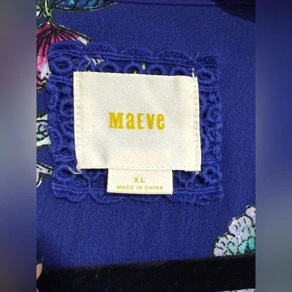 Maeve Anthropologie Maplewood Blue Floral Long Sleeves Button Dress Size XL - Picture 10 of 14